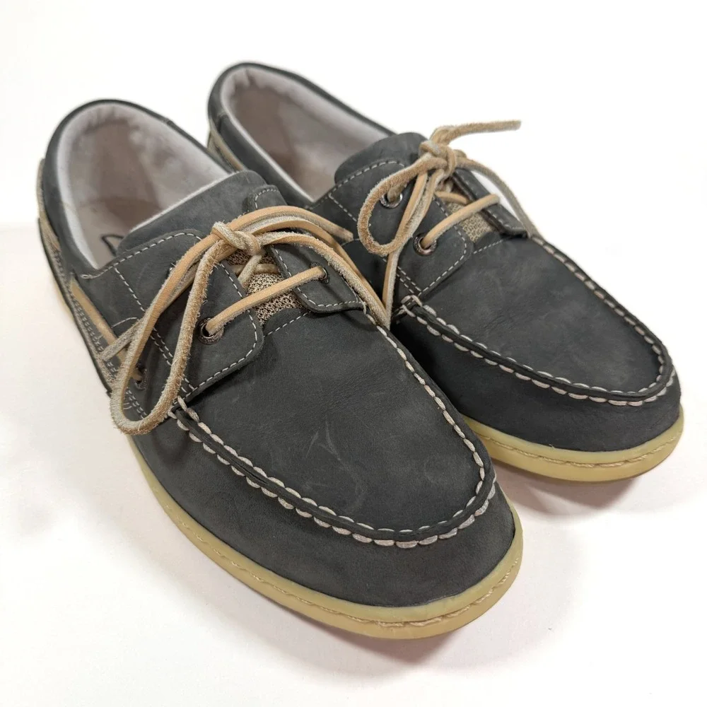 Clarks Boat Shoes Mens 9.5M Leather Gray Casual Lace Up‎ Comfort